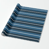 Papier Cadeau Bleu Marine Rayures Blanches (Déroulé)