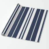 Papier Cadeau Bleu Marine Rayures Blanches Moderne (Déroulé)