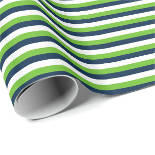 Papier Cadeau Bleu marine, vert action, rayure horizontale blanc