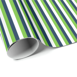 Papier Cadeau Bleu marine, vert action, rayure verticale blanche