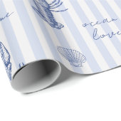 Papier Cadeau Bleu maritime côtier Motif rayé (Coin rond)