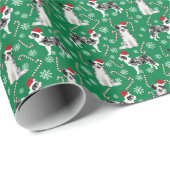 Papier Cadeau Bleu Merle Bordure Collie Chien de Noël (Coin rond)