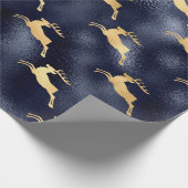 Papier Cadeau Bleu métallique et renne doré (Coin)