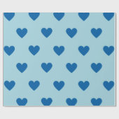 Papier Cadeau Bleu mignon simple Motif de coeur (Plat)
