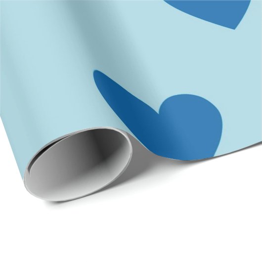 Papier Cadeau Bleu mignon simple Motif de coeur (Coin rond)