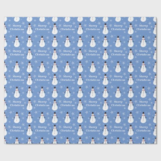 Papier Cadeau Bleu mignon Snowman Snowflake Joyeux Noël (Plat)