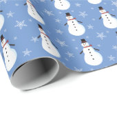 Papier Cadeau Bleu mignon Snowman Snowflake Noël (Coin rond)