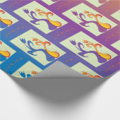 Papier Cadeau Bleu moderne, violet, orange Tulip Couple Floral (Coin)