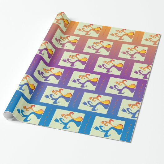 Papier Cadeau Bleu moderne, violet, orange Tulip Couple Floral (Déroulé)