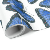 Papier Cadeau Bleu morpho papillon motif design emballage (Coin rond)