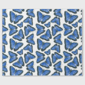 Papier Cadeau Bleu morpho papillon motif design emballage (Plat)