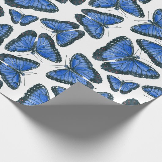 Papier Cadeau Bleu morpho papillon motif design emballage (Coin)