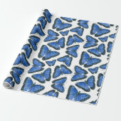 Papier Cadeau Bleu morpho papillon motif design emballage (Déroulé)