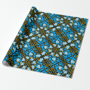 Papier Cadeau Bleu moyen avec des bordures d'or en motif
