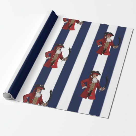Papier Cadeau Bleu Nautique Stripes Garçon Pirate (Déroulé)