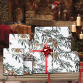 Papier Cadeau Bleu neigeux Juniper Tree Branch & Pine Tree Cones