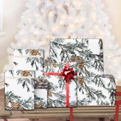 Papier Cadeau Bleu neigeux Juniper Tree Branch & Pine Tree Cones