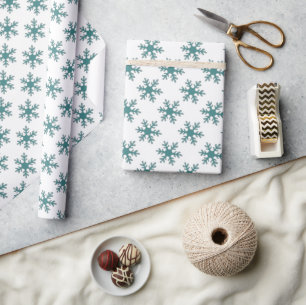 Papier Cadeau Bleu Noël Flocon de Neige Motif Fêtes