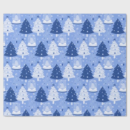 Papier Cadeau Bleu Noël Neige Globes (Plat)