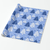 Papier Cadeau Bleu Noël Neige Globes (Déroulé)