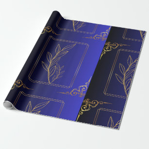 Papier Cadeau Bleu&Noir dégradé cadre doré