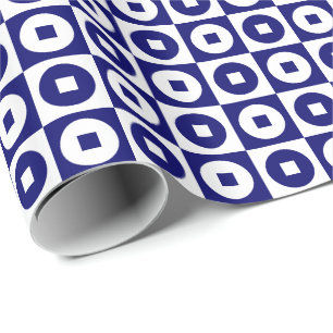 Papier Cadeau Bleu Nuit Foncé et Carré-Cercle Blanc