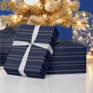 Papier Cadeau Bleu Nuit Ivoire Or Rayures