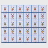 Papier Cadeau Bleu oeuf de Pâques lapin texte personnalisé (Plat)