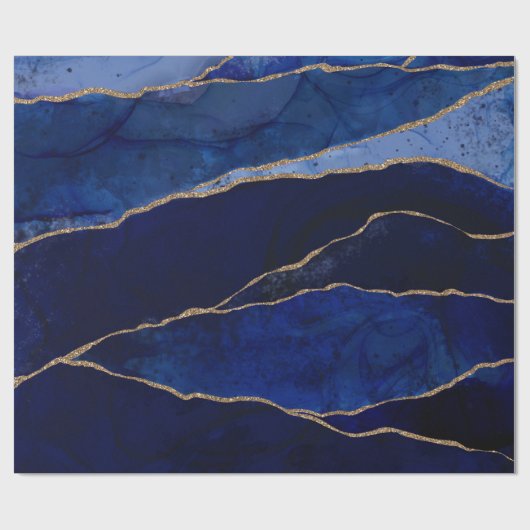 Papier Cadeau Bleu & Or Agate Glam moderne Mariage minimal (Plat)