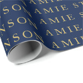 Papier Cadeau Bleu Or Couleurs Classique Professionnel Simple (Coin rond)