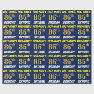 Papier Cadeau Bleu, Or Faux/Imitation, "86e ANNIVERSAIRE"