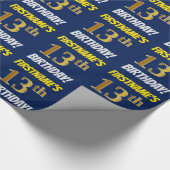 Papier Cadeau Bleu, Or Imitation/Faux, "13e ANNIVERSAIRE" (Coin)