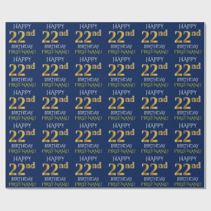 Papier Cadeau Bleu, or "JOYEUX 22ème ANNIVERSAIRE " de Faux