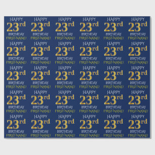 Papier Cadeau Bleu, or "JOYEUX 23ème ANNIVERSAIRE " de Faux