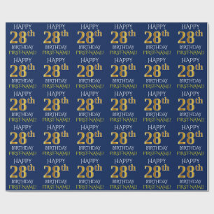 Papier Cadeau Bleu, or "JOYEUX 28ème ANNIVERSAIRE " de Faux
