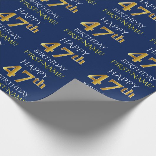 Papier Cadeau Bleu, or "JOYEUX quarante-septième ANNIVERSAIRE " (Coin)