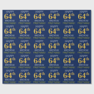 Papier Cadeau Bleu, or "JOYEUX soixante-quatrième ANNIVERSAIRE 