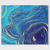Papier Cadeau Bleu Or Liquide peinture Fluid Art Abstrait (Plat)