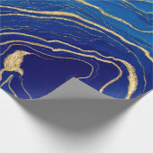 Papier Cadeau Bleu Or Liquide peinture Fluid Art Abstrait (Coin)