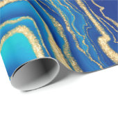 Papier Cadeau Bleu Or Liquide peinture Fluid Art Abstrait (Coin rond)