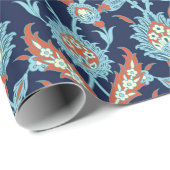 Papier Cadeau Bleu Orange Blanc Turc Oriental Floral (Coin rond)