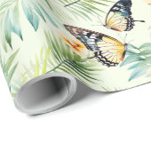 Papier Cadeau Bleu Orange Papillon Jaune Vert Floral (Coin rond)