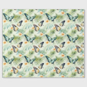 Papier Cadeau Bleu Orange Papillon Jaune Vert Floral (Plat)