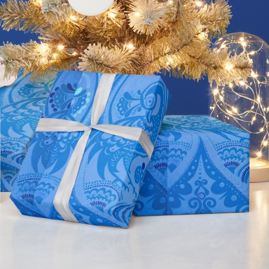 Papier Cadeau Bleu Oriental Peacock Birds (Vacances)