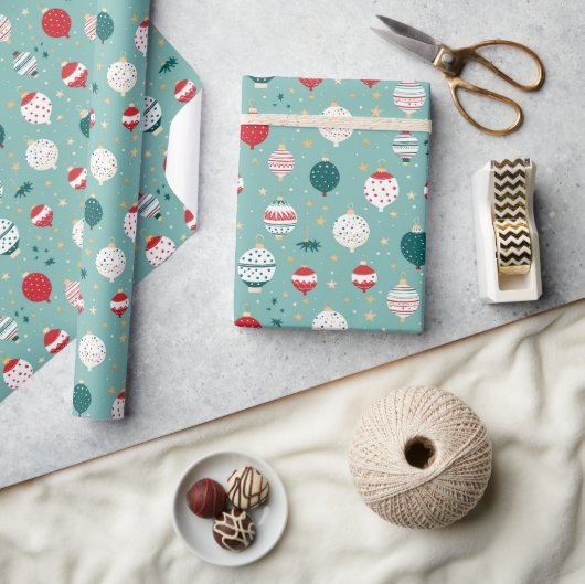 Papier Cadeau Bleu ornements de Noël Motif de dessin (Artisanat)