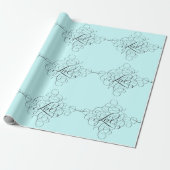 Papier Cadeau Bleu pâle Turquoise fleuri AMOUR Moderne Calligrap (Déroulé)