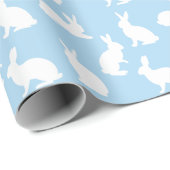 Papier Cadeau Bleu pastel avec motif de lapin blanc Pâques migno (Coin rond)