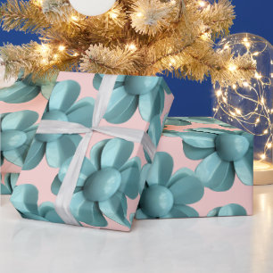 Papier Cadeau Bleu Pastel Fleur de Marguerite Vintage Mariage Ro