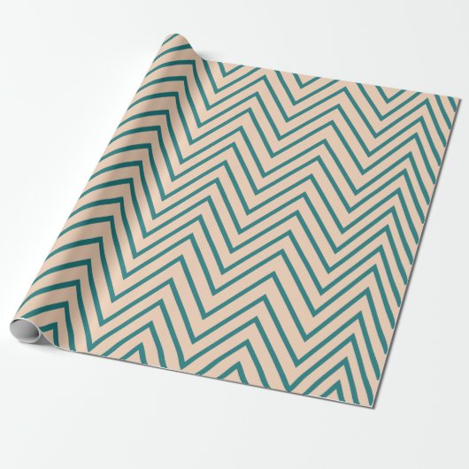 Papier Cadeau Bleu Pêcher Bleu Chevron Bande (Déroulé)
