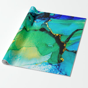 Papier Cadeau BLEU PERSIEN, vert chartreuse. Très beau art